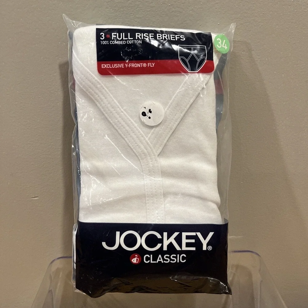Men's Jockey Classic Briefs Size 34 Y‎ Front 2 Pr Cotton White NEW VTG 2004 9007